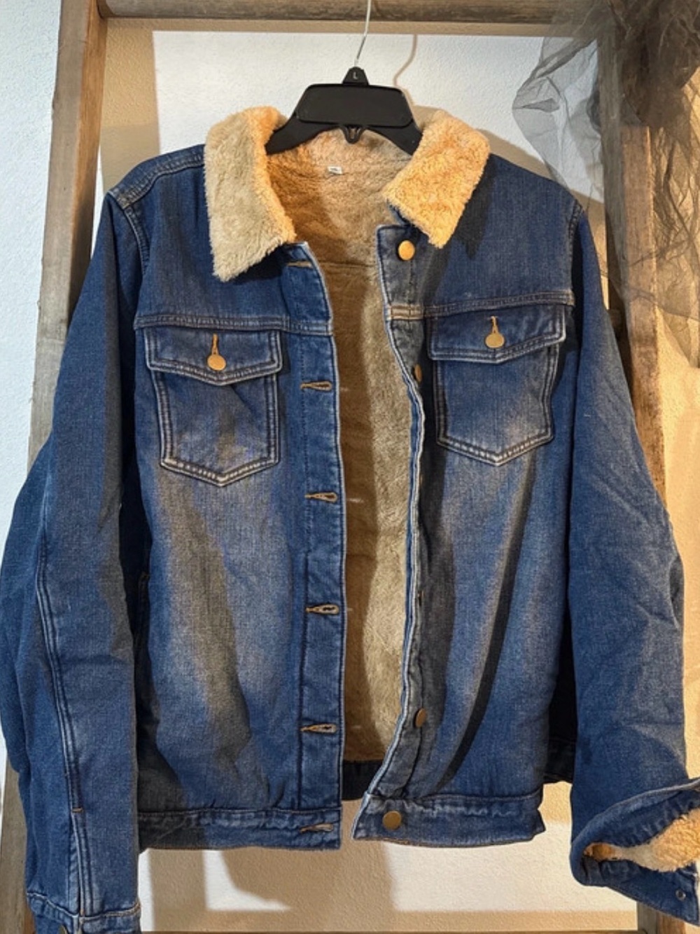 Cozy Sherpa-Lined Denim Jacket - Blue with Cream Sherpa